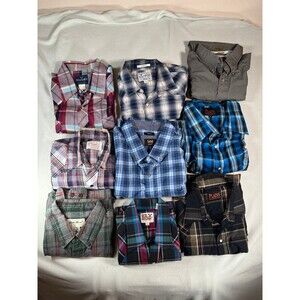 Lot of 9 plaid wrangler plains Ely Lee button up shirts vintage modern western